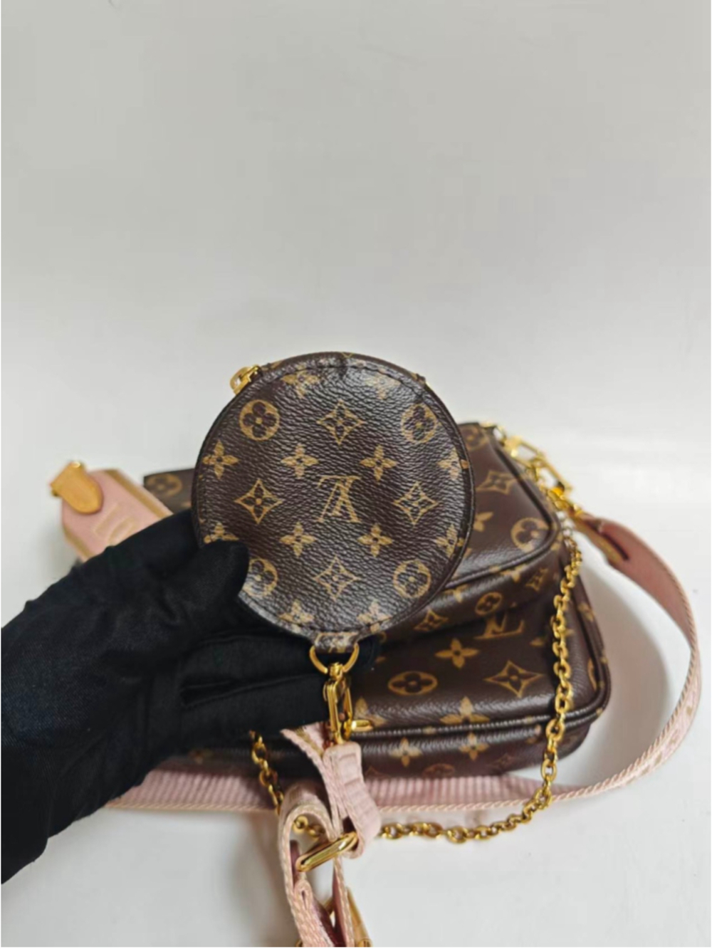 Louis Vuitton Multi Pochette Accessories Pink Strap Monogram EXCELLENT - Picture 15 of 16